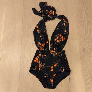 Black and Orange Floral Swimsuit
